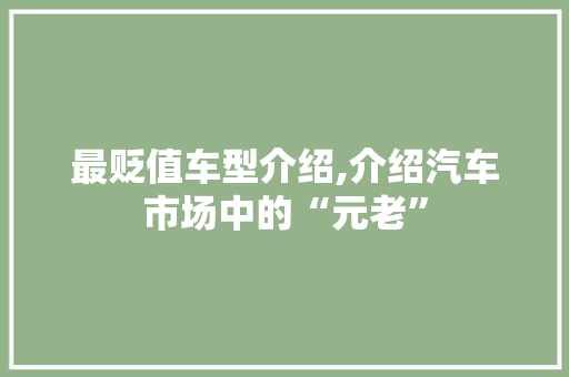 最贬值车型介绍,介绍汽车市场中的“元老”