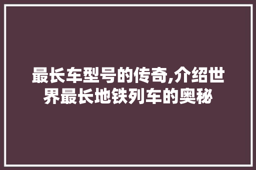 最长车型号的传奇,介绍世界最长地铁列车的奥秘
