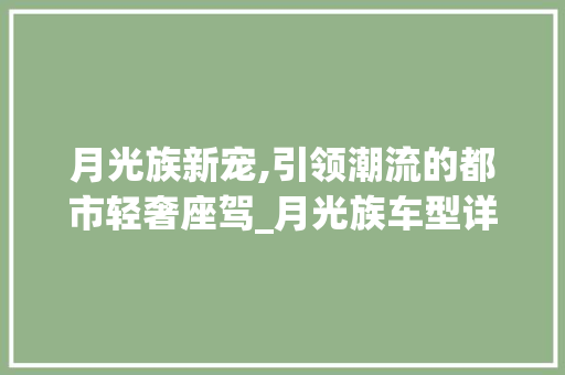 月光族新宠,引领潮流的都市轻奢座驾_月光族车型详细介绍
