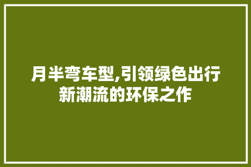月半弯车型,引领绿色出行新潮流的环保之作