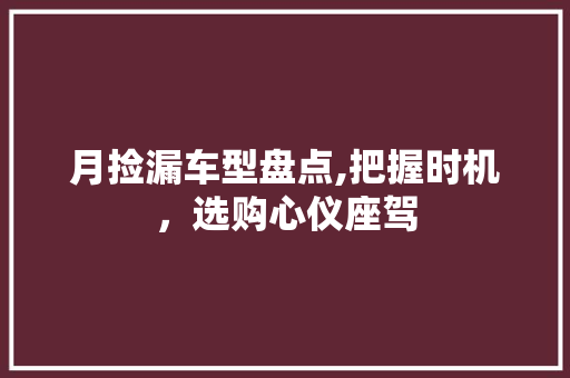 月捡漏车型盘点,把握时机，选购心仪座驾