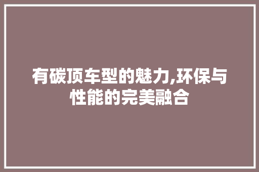 有碳顶车型的魅力,环保与性能的完美融合