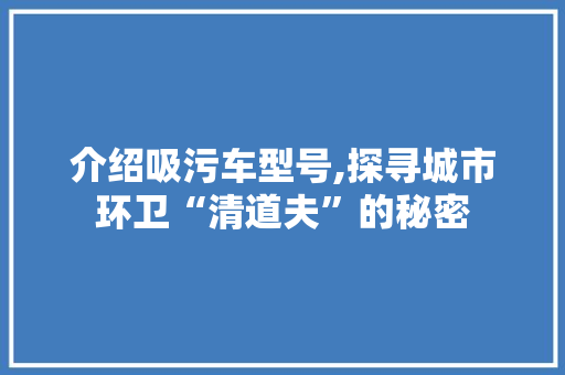 介绍吸污车型号,探寻城市环卫“清道夫”的秘密 变速箱配件