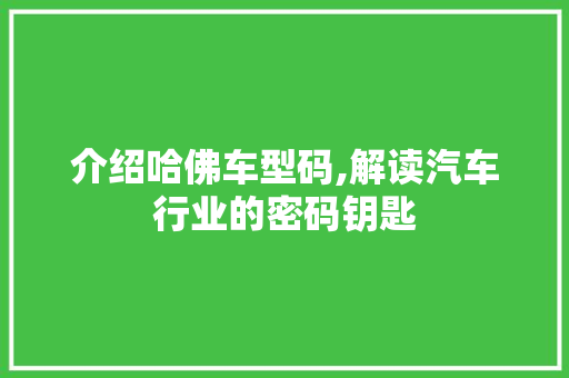 介绍哈佛车型码,解读汽车行业的密码钥匙