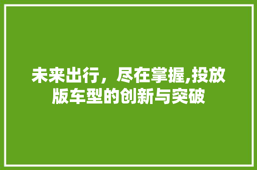 未来出行，尽在掌握,投放版车型的创新与突破