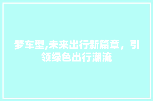 梦车型,未来出行新篇章，引领绿色出行潮流
