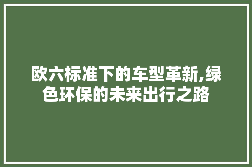 欧六标准下的车型革新,绿色环保的未来出行之路