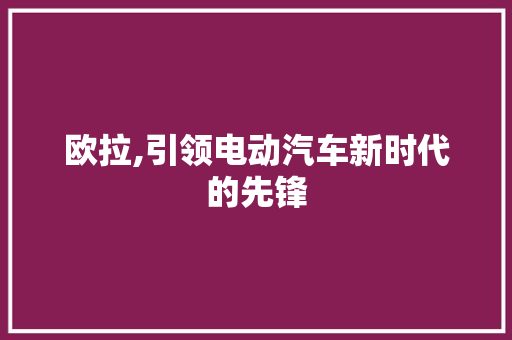 欧拉,引领电动汽车新时代的先锋