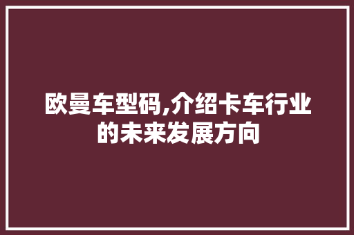 欧曼车型码,介绍卡车行业的未来发展方向