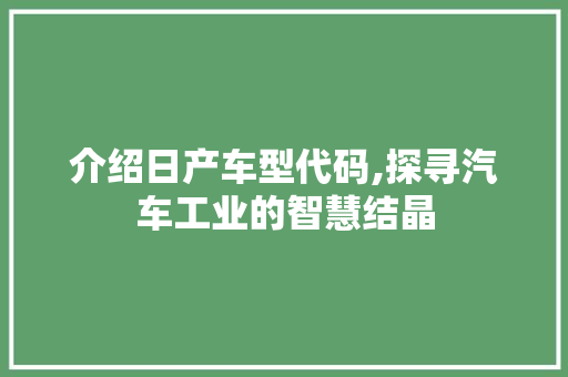 介绍日产车型代码,探寻汽车工业的智慧结晶