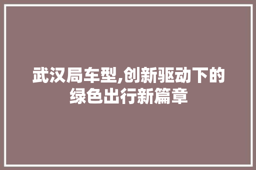 武汉局车型,创新驱动下的绿色出行新篇章