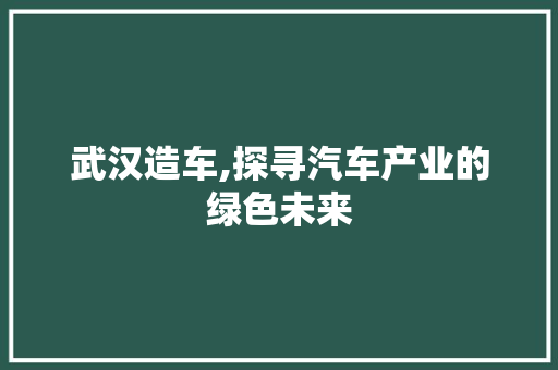 武汉造车,探寻汽车产业的绿色未来