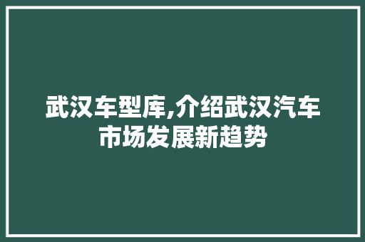 武汉车型库,介绍武汉汽车市场发展新趋势