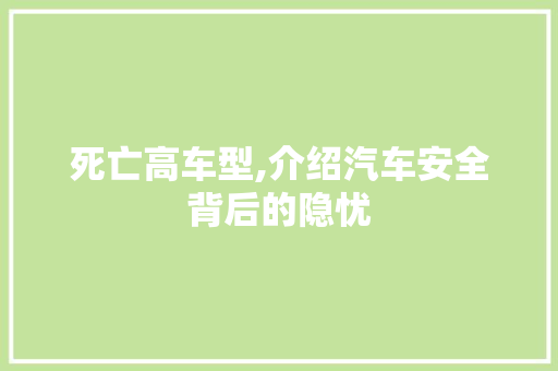 死亡高车型,介绍汽车安全背后的隐忧