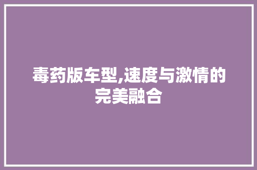 毒药版车型,速度与激情的完美融合