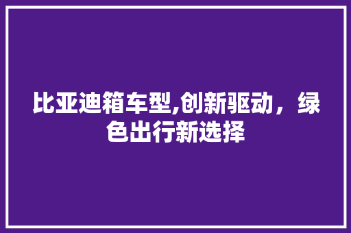 比亚迪箱车型,创新驱动，绿色出行新选择
