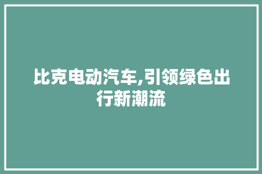 比克电动汽车,引领绿色出行新潮流