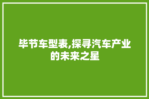 毕节车型表,探寻汽车产业的未来之星 变速箱配件