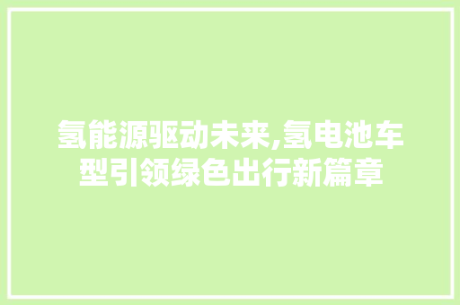 氢能源驱动未来,氢电池车型引领绿色出行新篇章