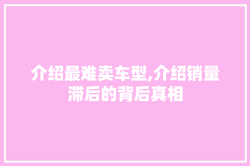 介绍最难卖车型,介绍销量滞后的背后真相