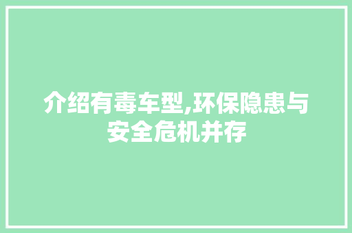 介绍有毒车型,环保隐患与安全危机并存