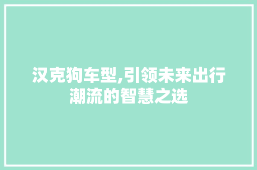 汉克狗车型,引领未来出行潮流的智慧之选