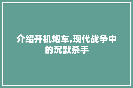 介绍开机炮车,现代战争中的沉默杀手