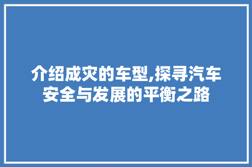 介绍成灾的车型,探寻汽车安全与发展的平衡之路