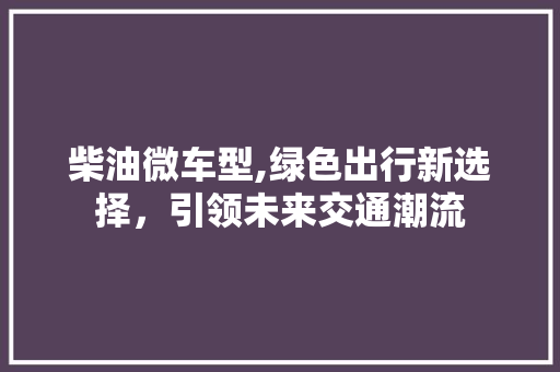 柴油微车型,绿色出行新选择，引领未来交通潮流