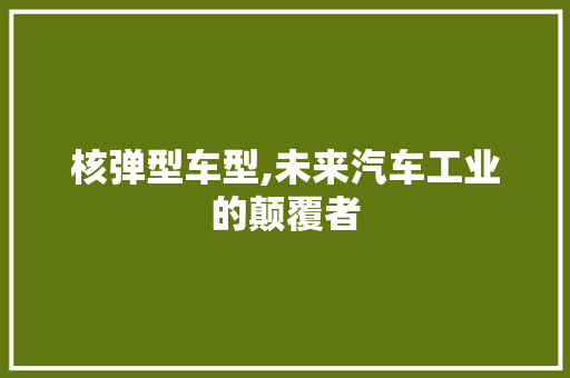 核弹型车型,未来汽车工业的颠覆者