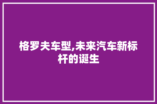 格罗夫车型,未来汽车新标杆的诞生