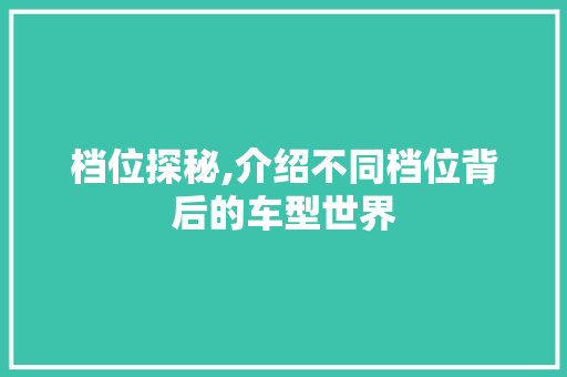 档位探秘,介绍不同档位背后的车型世界