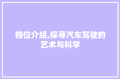 档位介绍,探寻汽车驾驶的艺术与科学