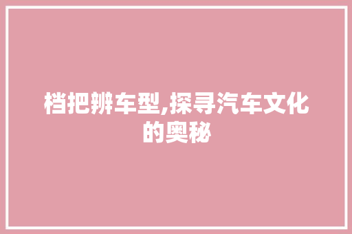 档把辨车型,探寻汽车文化的奥秘