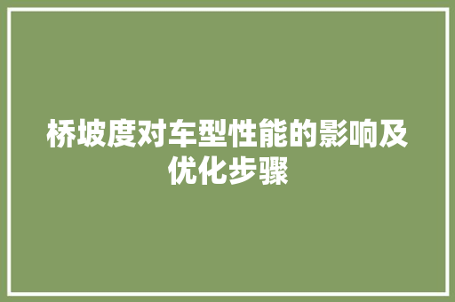 桥坡度对车型性能的影响及优化步骤