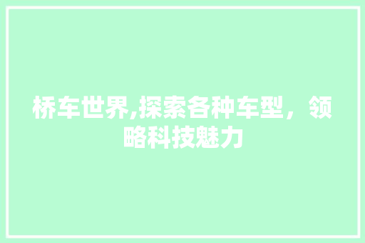 桥车世界,探索各种车型，领略科技魅力
