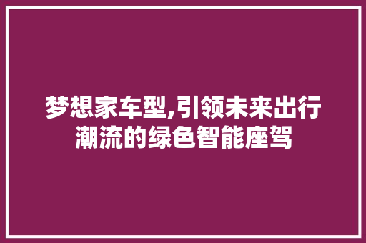 梦想家车型,引领未来出行潮流的绿色智能座驾