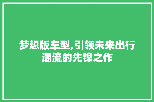 梦想版车型,引领未来出行潮流的先锋之作