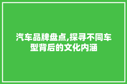 汽车品牌盘点,探寻不同车型背后的文化内涵