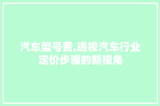 汽车型号费,透视汽车行业定价步骤的新视角