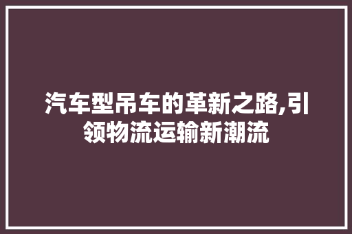 汽车型吊车的革新之路,引领物流运输新潮流