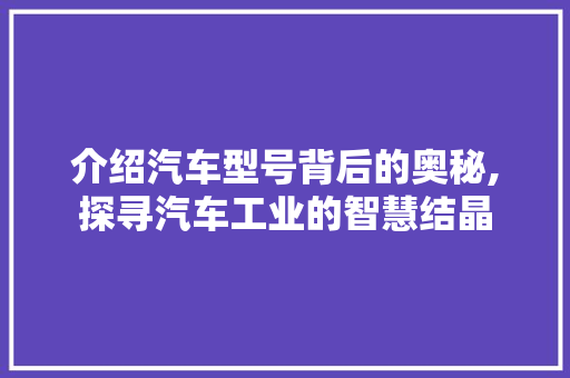 介绍汽车型号背后的奥秘,探寻汽车工业的智慧结晶