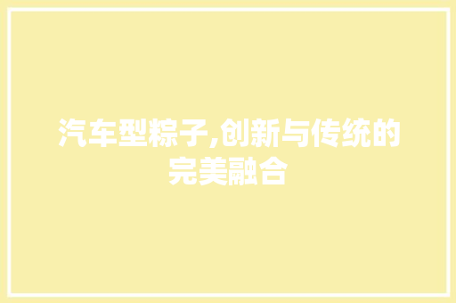 汽车型粽子,创新与传统的完美融合