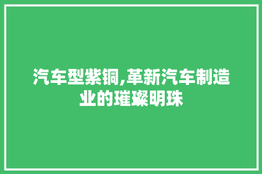 汽车型紫铜,革新汽车制造业的璀璨明珠