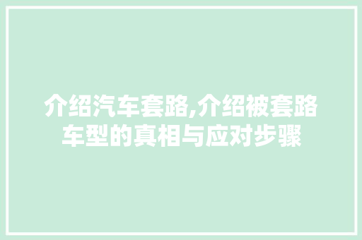 介绍汽车套路,介绍被套路车型的真相与应对步骤