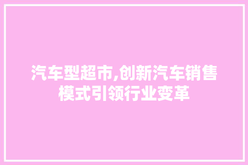 汽车型超市,创新汽车销售模式引领行业变革