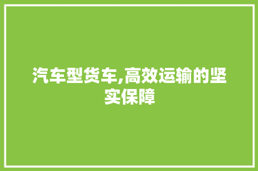 汽车型货车,高效运输的坚实保障