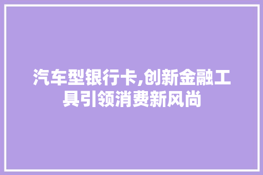 汽车型银行卡,创新金融工具引领消费新风尚