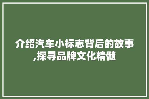 介绍汽车小标志背后的故事,探寻品牌文化精髓
