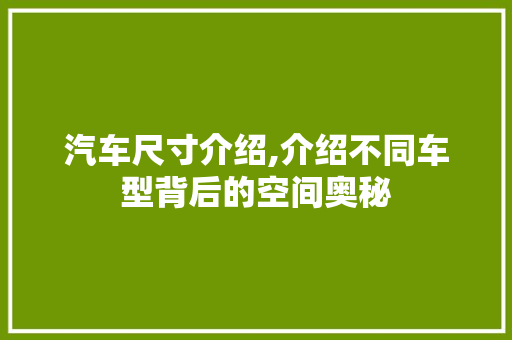 汽车尺寸介绍,介绍不同车型背后的空间奥秘